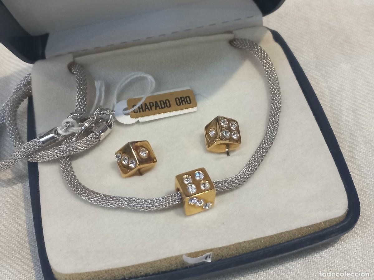 Joyeria: GARGANTILLA Y PENDIENTES (dados) plateado rodio y dorado