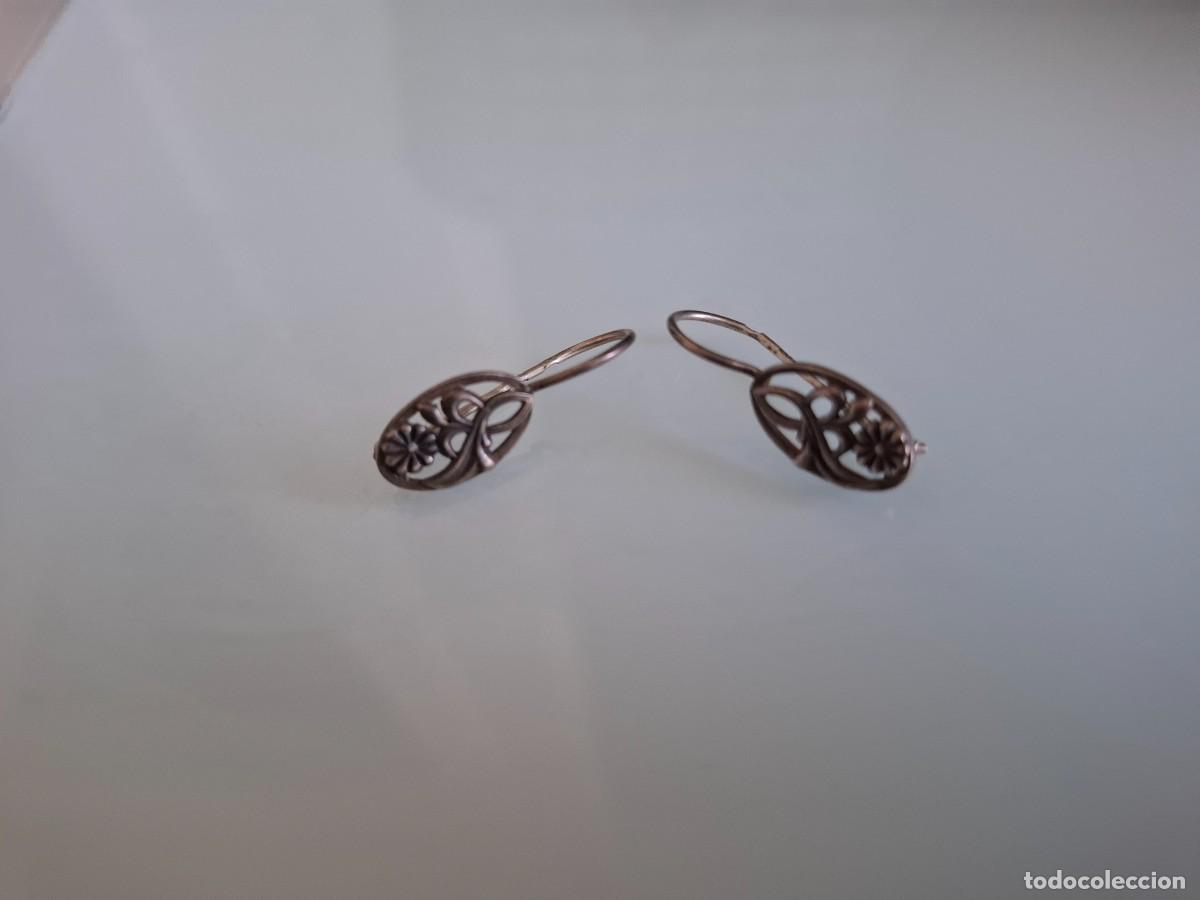 Joyeria: ANTIGUOS PENDIENTES DE PLATA CON FILIGRANA DE FLORES - PARA COLGAR - CON CIERRE