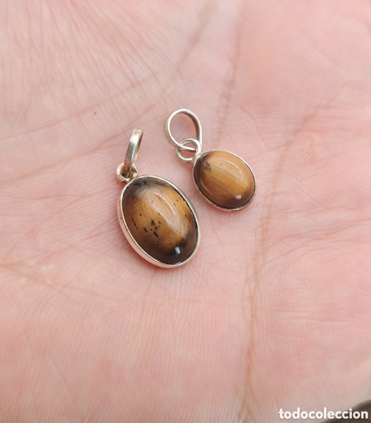 Joyeria: D&uacute;o de colgantes de ojo de tigre en plata - Foto 2