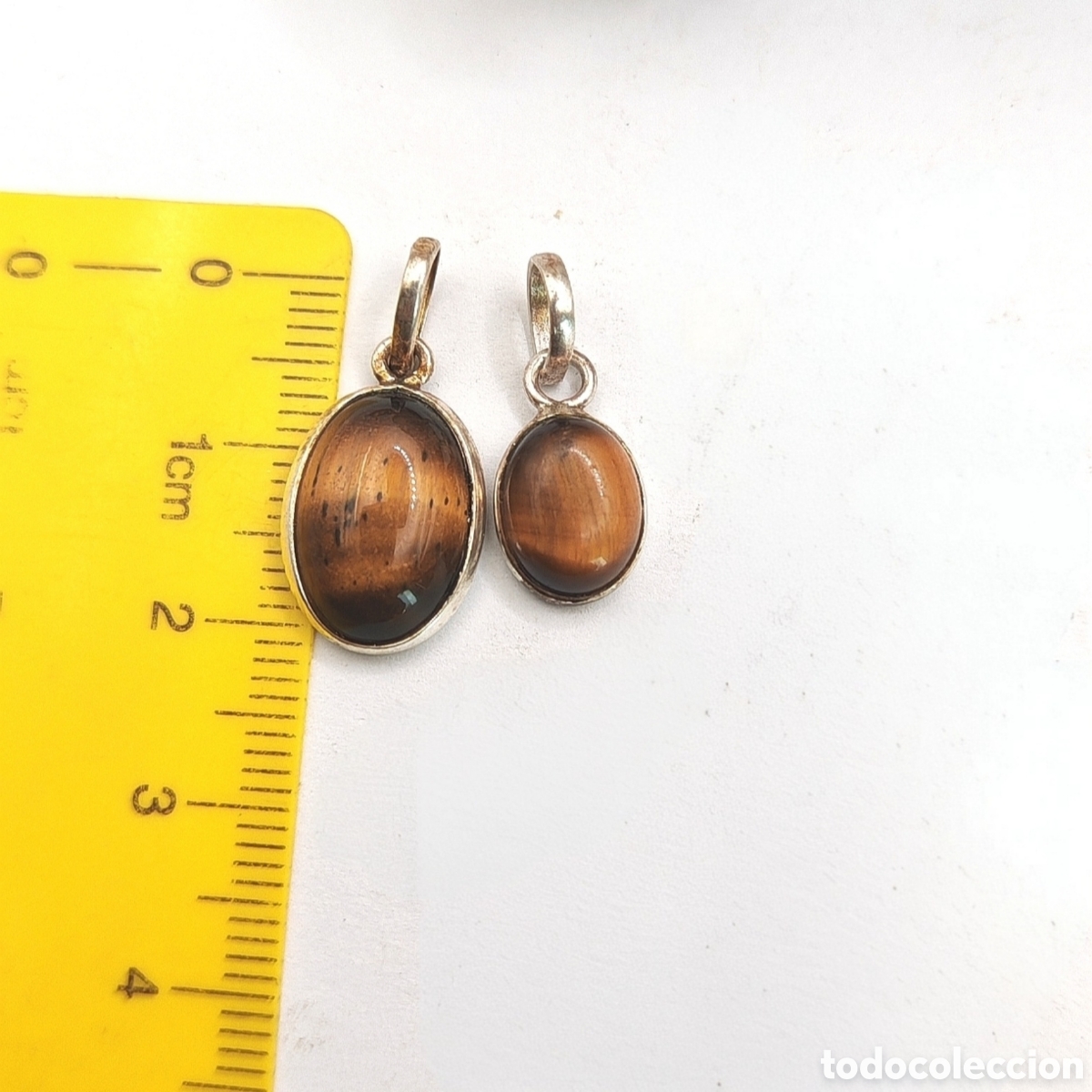 Joyeria: D&uacute;o de colgantes de ojo de tigre en plata - Foto 3