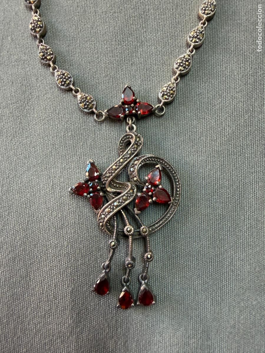 Joyeria: Collar gargantilla de plata de ley 925 con granates y marquesitas , vintage ,