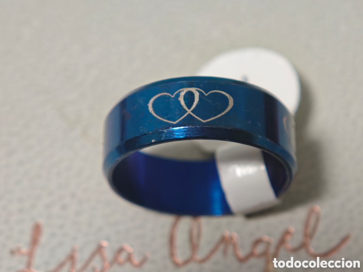 Joyeria: Anillo de acero inoxidable con esmalte azul corazones - Foto 2