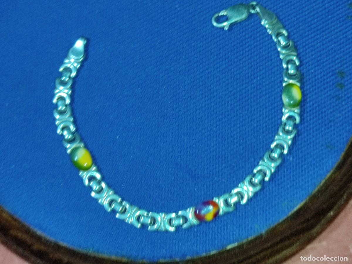 Joyeria: Pulsera de plata de eslabon Hungaro con esmaltes o cristal.Vintage.