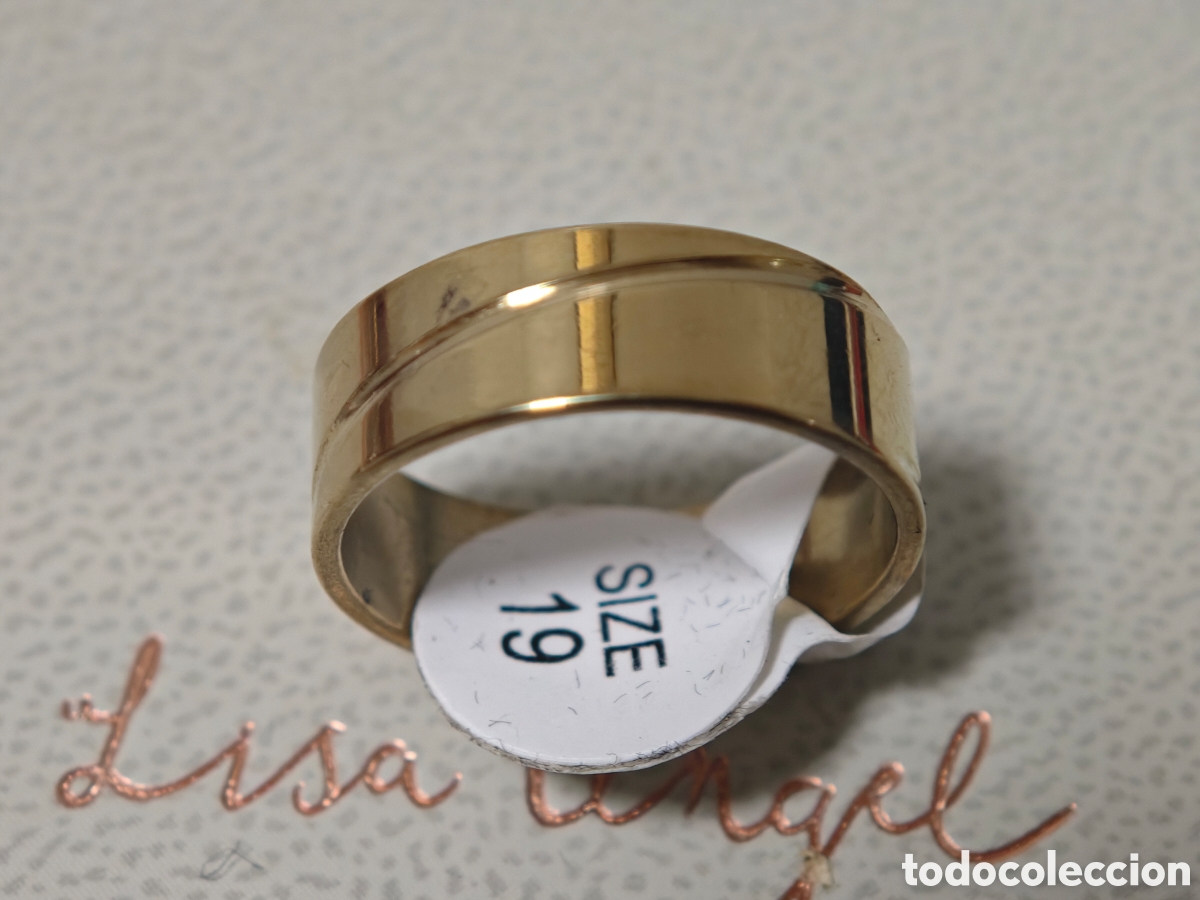 Joyeria: Bonito anillo de acero inoxidable con ba&ntilde;o de oro nuevo