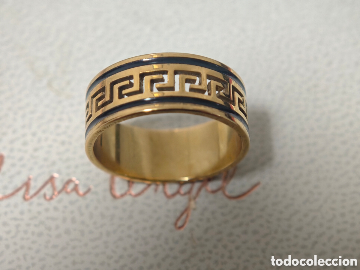 Joyeria: Anillo de acero con ba&ntilde;o de oro y greca - Foto 2