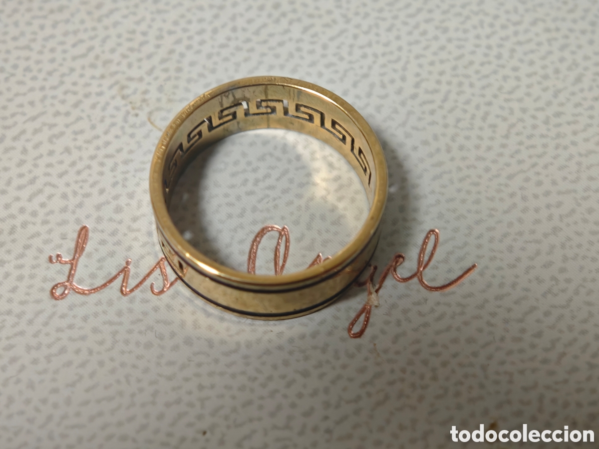 Joyeria: Anillo de acero con ba&ntilde;o de oro y greca - Foto 3