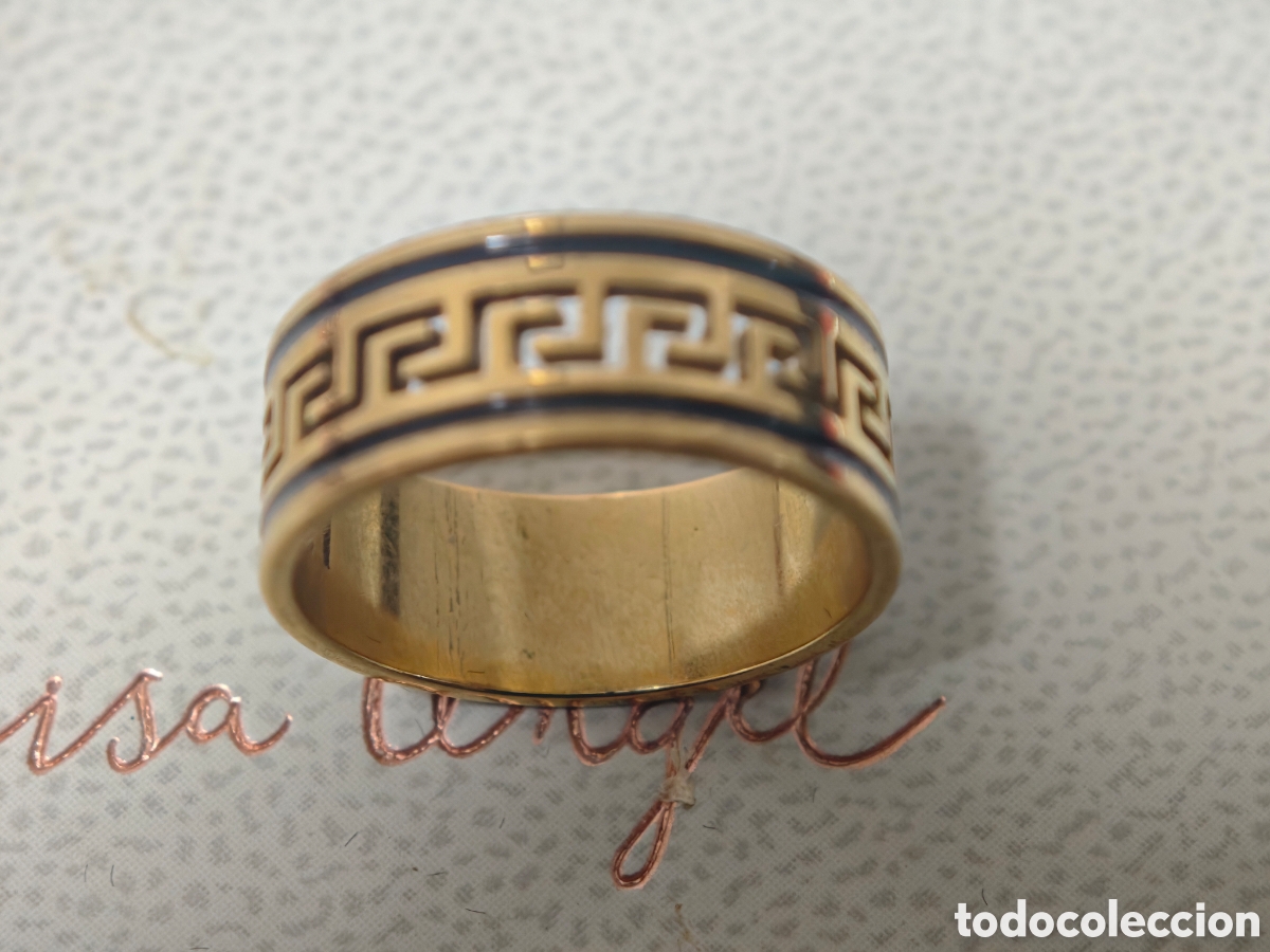 Joyeria: Anillo de acero con ba&ntilde;o de oro y greca - Foto 1