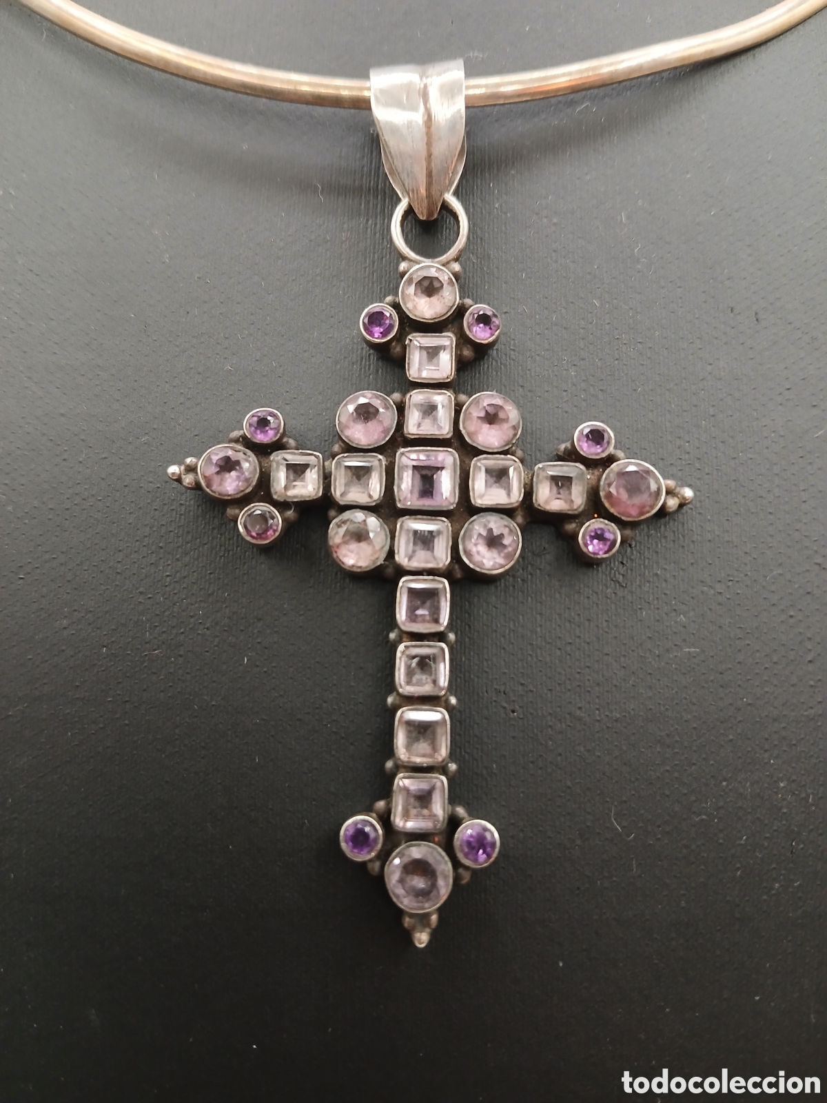 Joyeria: Cruz colgante plata 925mls y zafiros