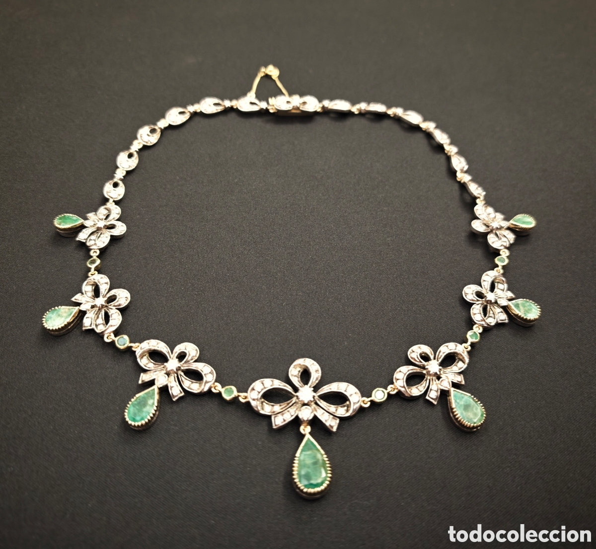 Joyeria: Gargantilla Mallorquina. Oro 18K. Plata. Esmeraldas. Diamantes. Siglo XIX. Original. Mallorca.