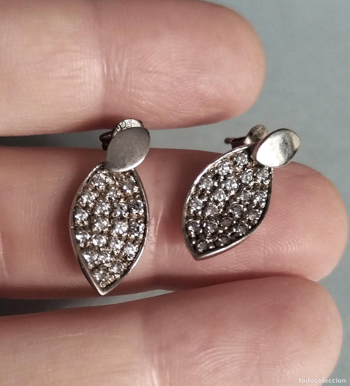 Joyeria: Pendientes de plata de ley, con circonitas, cierre de presi&oacute;n. - Foto 3