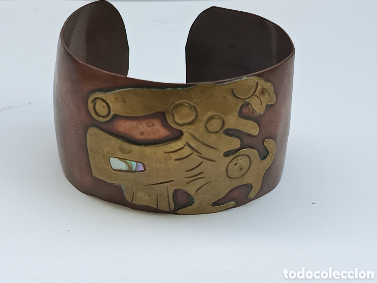 Schmuck: PULSERA BRAZALETE ETNICO MEXICO CON AGUILA AZTECA EN BRONCE Y COBRE