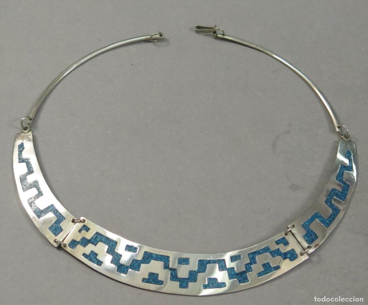 Joyeria: COLLAR. METAL PLATEADO Y TURQUESA. MEXICO. SIGLO XX