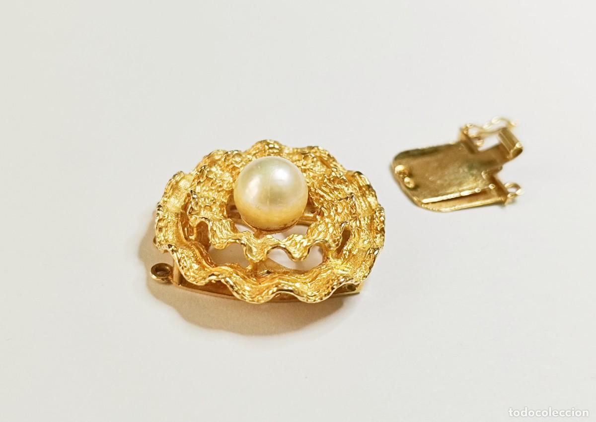 Joyeria: Cierre / Broche Floral para Collar en Oro de 18k con Perla Cultivada &ndash; 7,11 gr. cierre seguridad