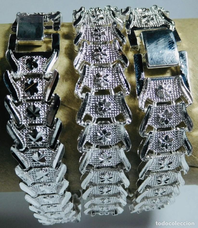Joyeria: tres pulseras de plata de ley 925, de eslabones articulados