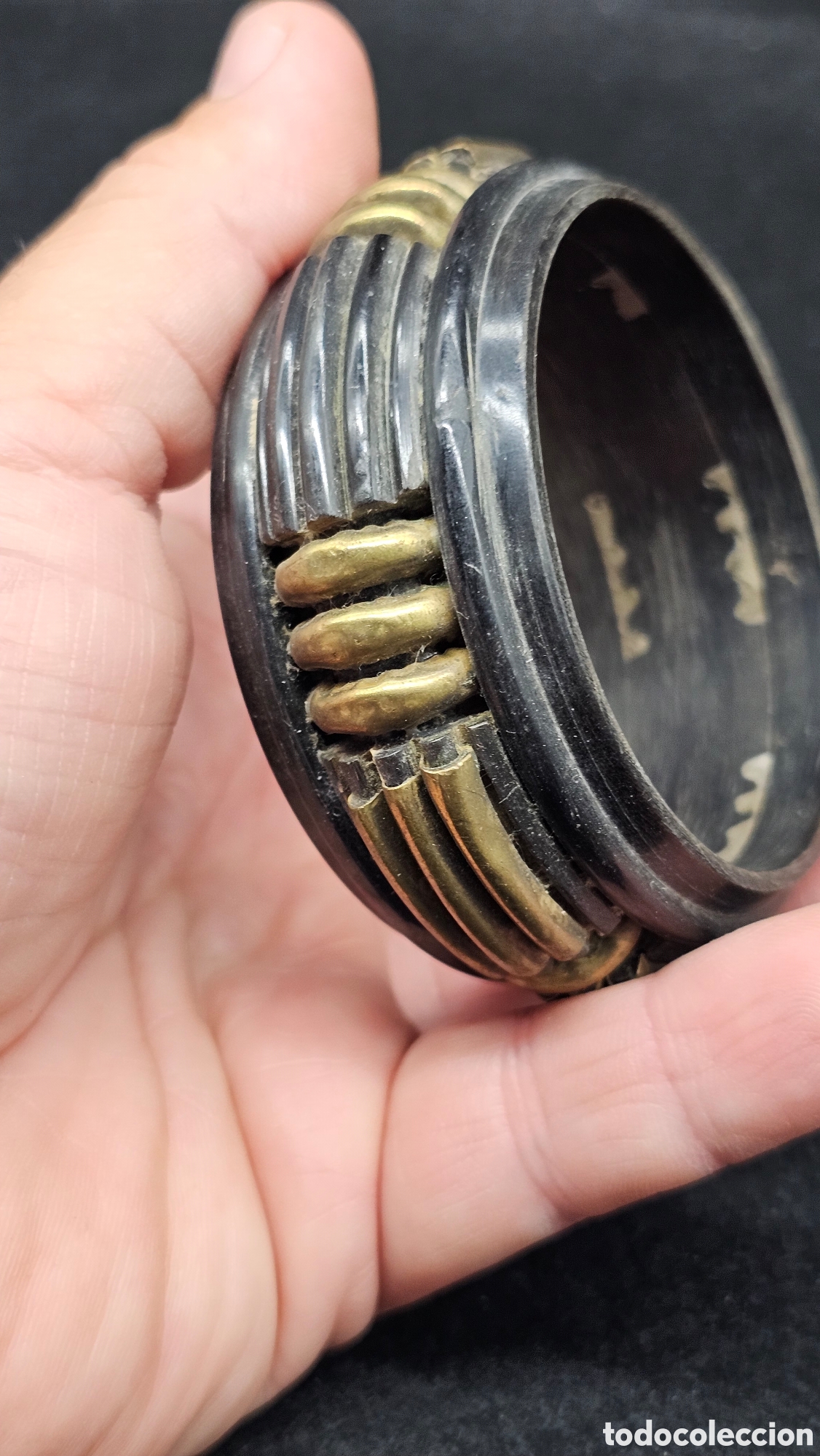 Joyeria: Antigua pulsera de cuerno y lat&oacute;n - Foto 3