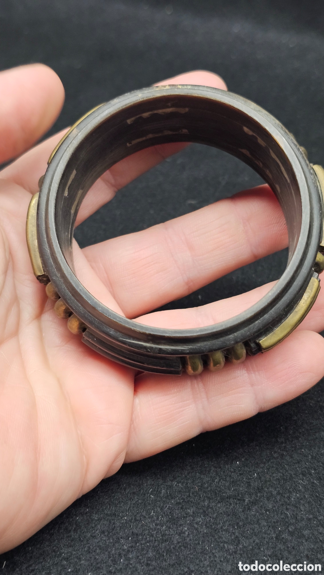 Joyeria: Antigua pulsera de cuerno y lat&oacute;n - Foto 6