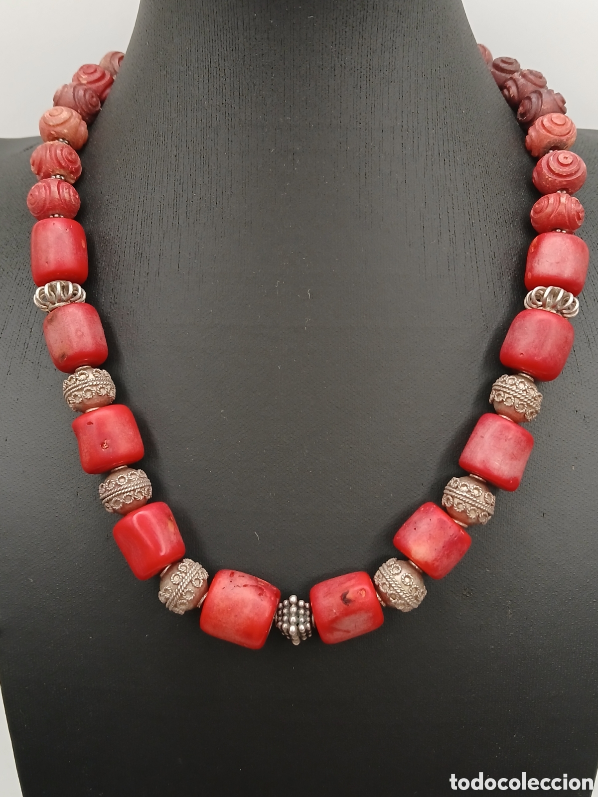 Joyeria: Collar coral rojo y plata 925mls