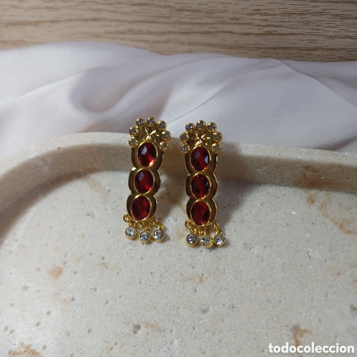 Joyeria: PENDIENTES ANTIGUOS CHAPADO ORO 18 K SEMAFORO RUB&Iacute;