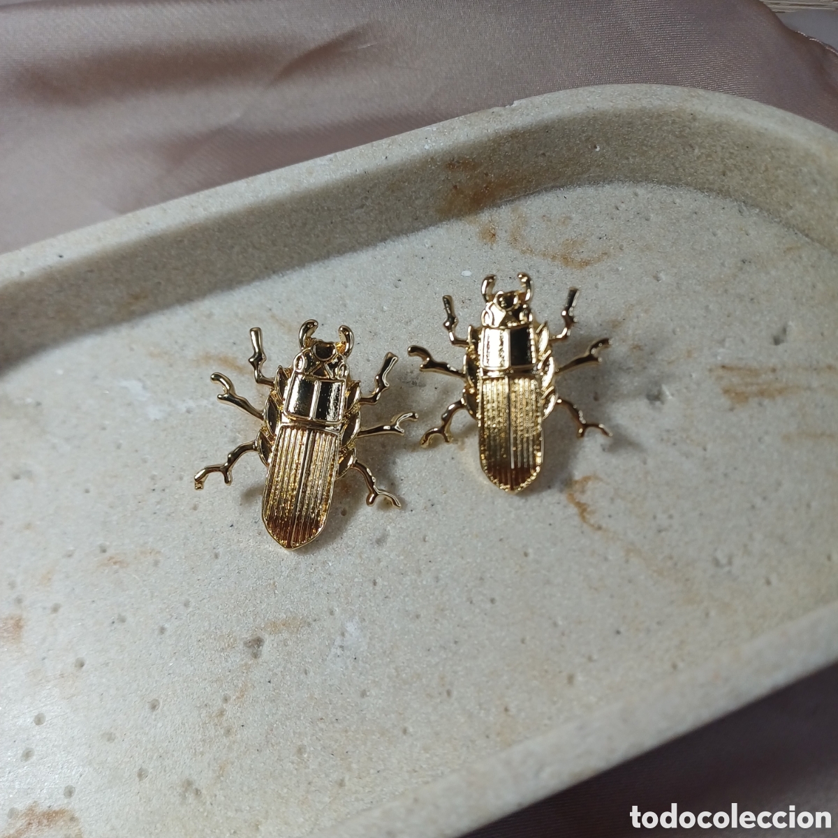 Joyeria: PENDIENTES ESCARABAJO EGIPCIO CHAPADO ORO 18 K VINTAGE