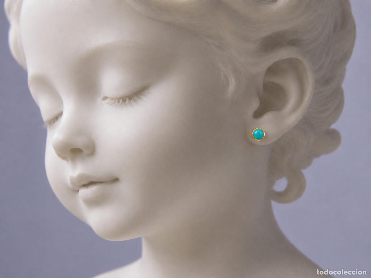 Schmuck: ORO 1&ordf; LEY 18 KT &middot; PENDIENTES CON DOSEL Y PEQUE&Ntilde;AS TURQUESAS &middot; DORMILONAS BEBE, NI&Ntilde;A.. JOYERIA 750