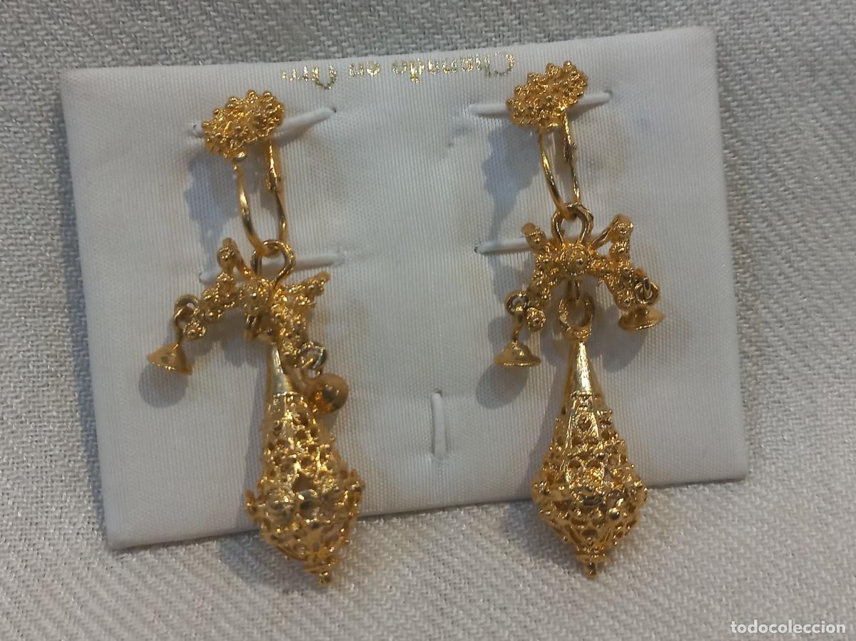 Joyeria: PENDIENTES &uml;CHARROS&uml; largos-lazo-bellota-campanillas (chapado) 5,5cm