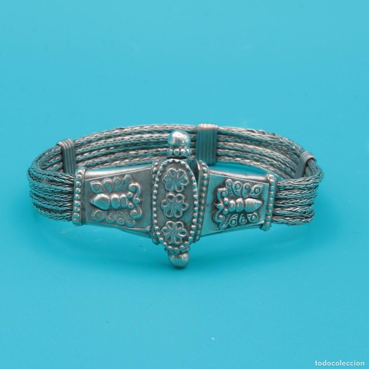 Joyeria: Pulsera vintage de plata de Rajast&aacute;n &ndash; Malla, mariposas y flores
