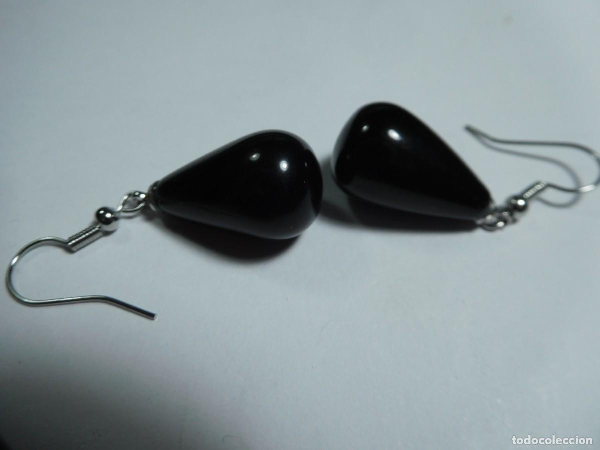 Joyeria: pendientes de obsidiana de acero inoxidable, destellante, elegante