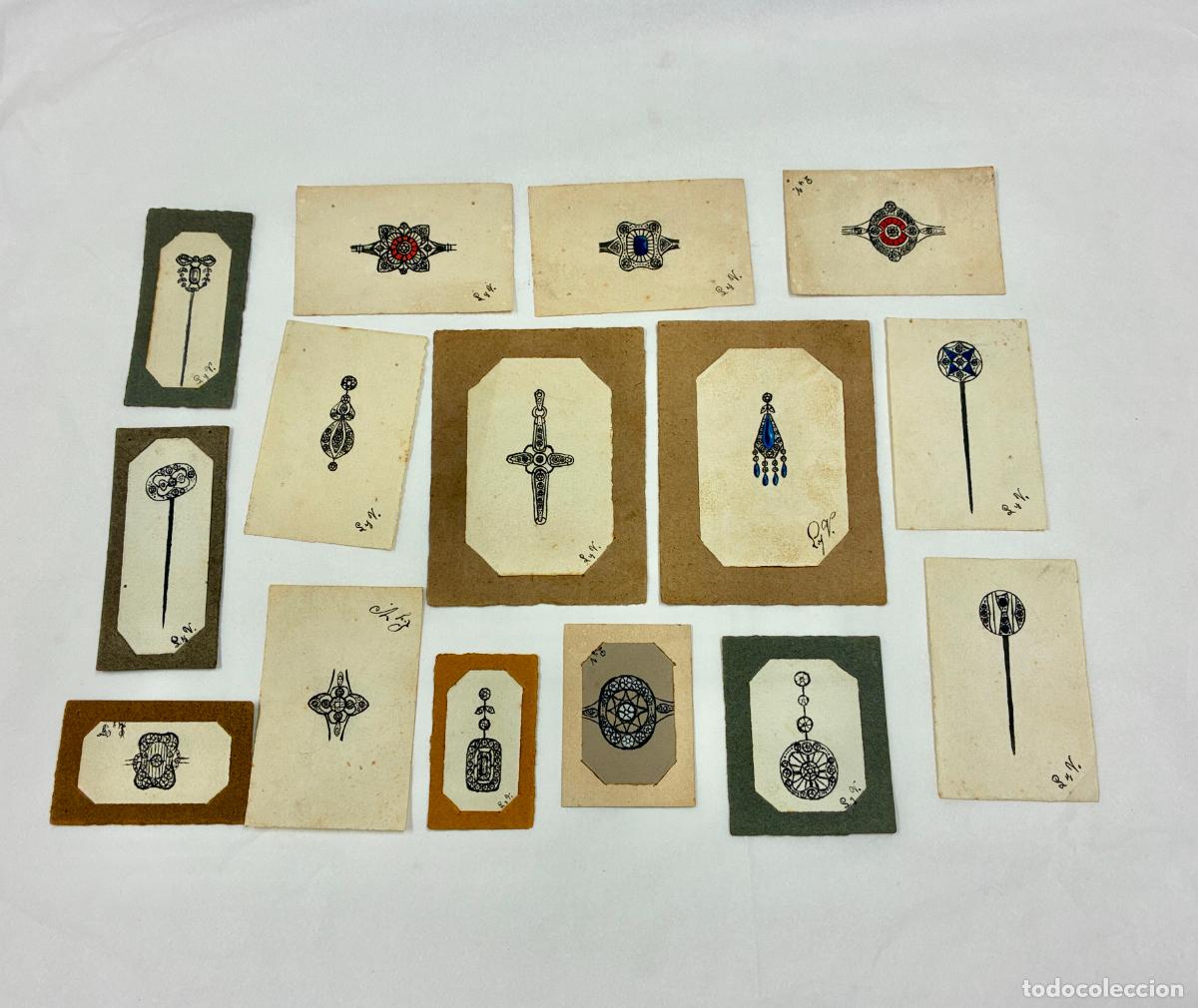 Joyeria: 15 dise&ntilde;os joyas originales en tinta y acuarela c. 1920 arte d&eacute;co