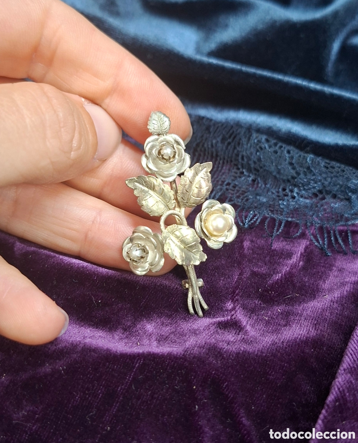 Joyeria: Broche antiguo en plata y perlas naturales &middot; Principios del siglo XX
