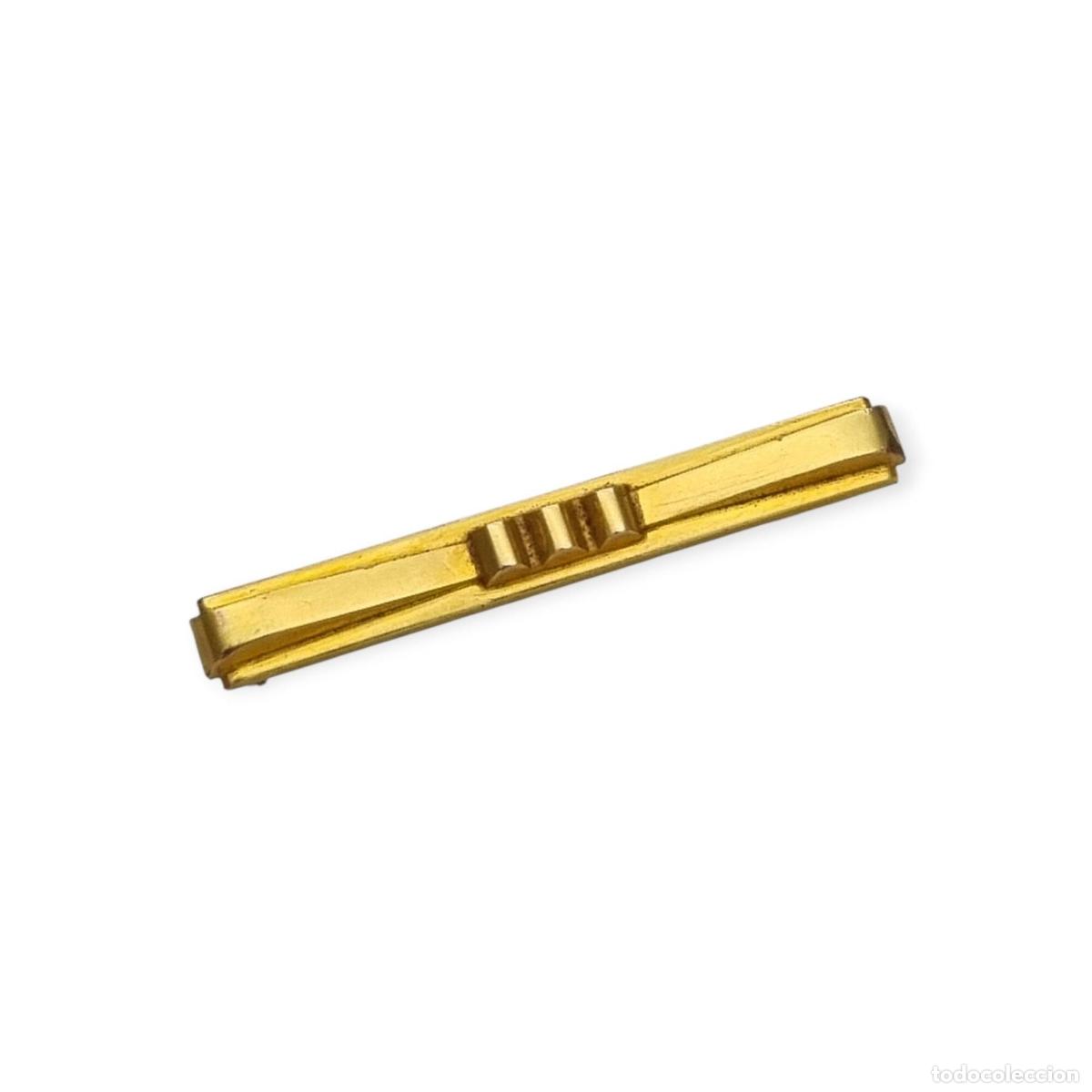 Joyeria: Broche barra MURAT franc&eacute;s en metal dorado, joyer&iacute;a Art D&eacute;co geom&eacute;trica, ca. 1920&ndash;1940