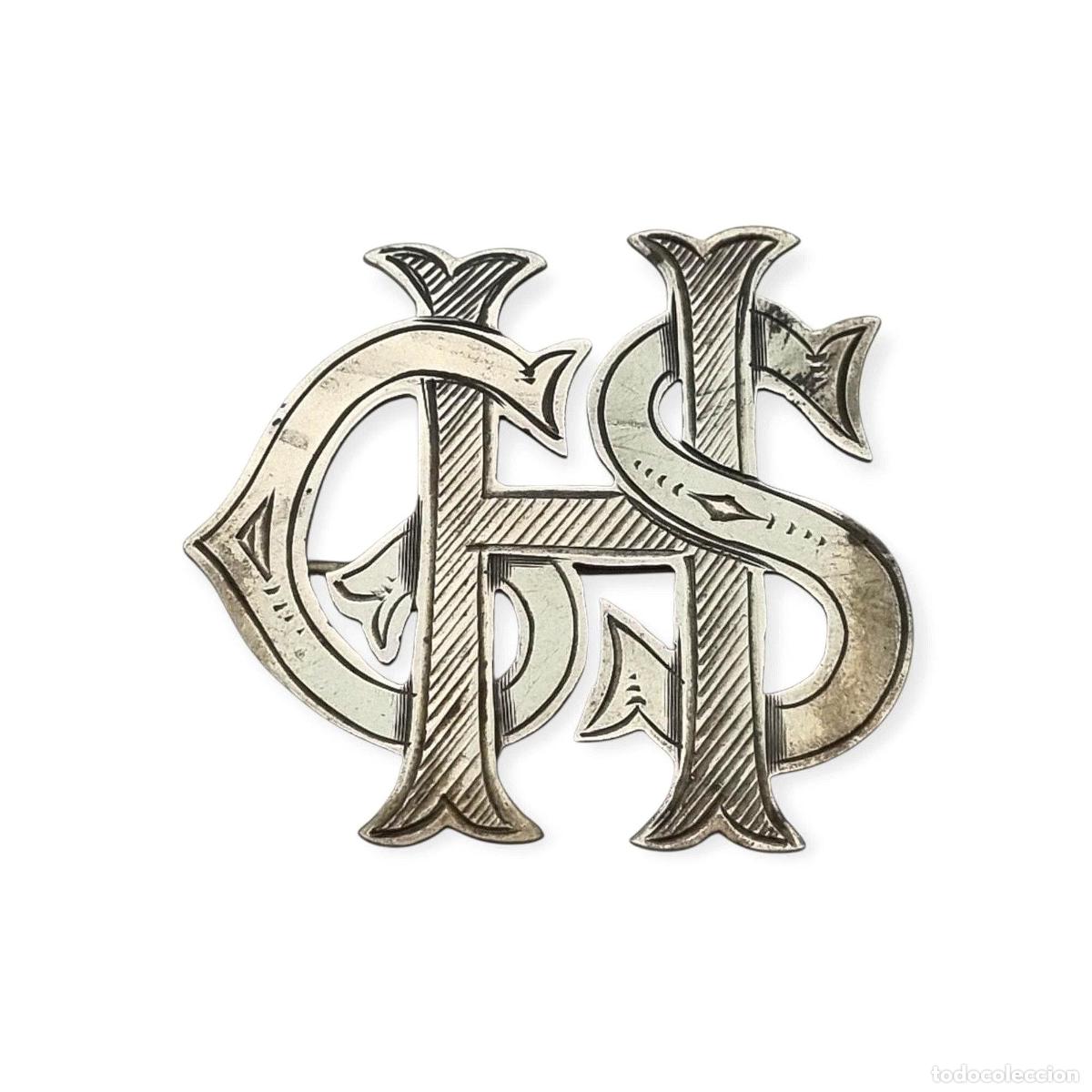Joyeria: Broche Victoriano monograma antiguo en plata sterling STG SIL, ca. 1890-1920