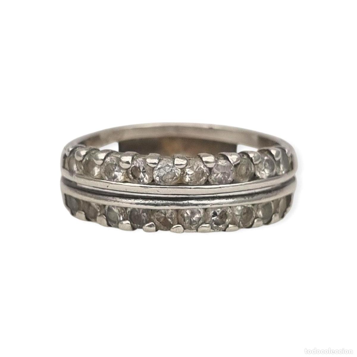 Joyeria: Anillo vintage de plata con doble hilera de piedras blancas, a&ntilde;os 80-90