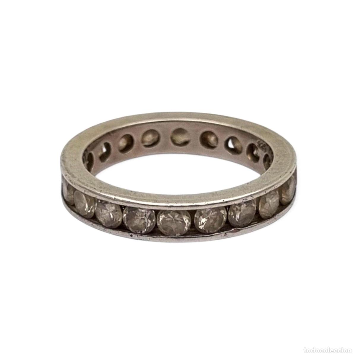 Joyeria: Anillo vintage eternity de plata con circonitas en carril, alianza completa, a&ntilde;os 80