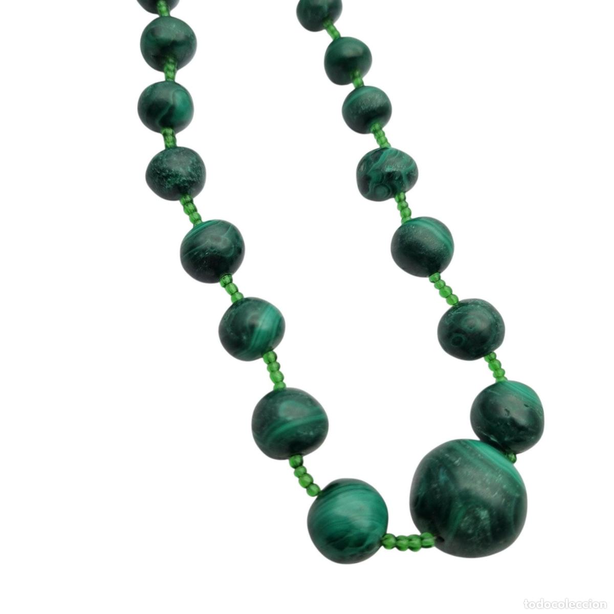Joyeria: Collar vintage de malaquita boho chic, joyer&iacute;a artesana europea, a&ntilde;os 70-80