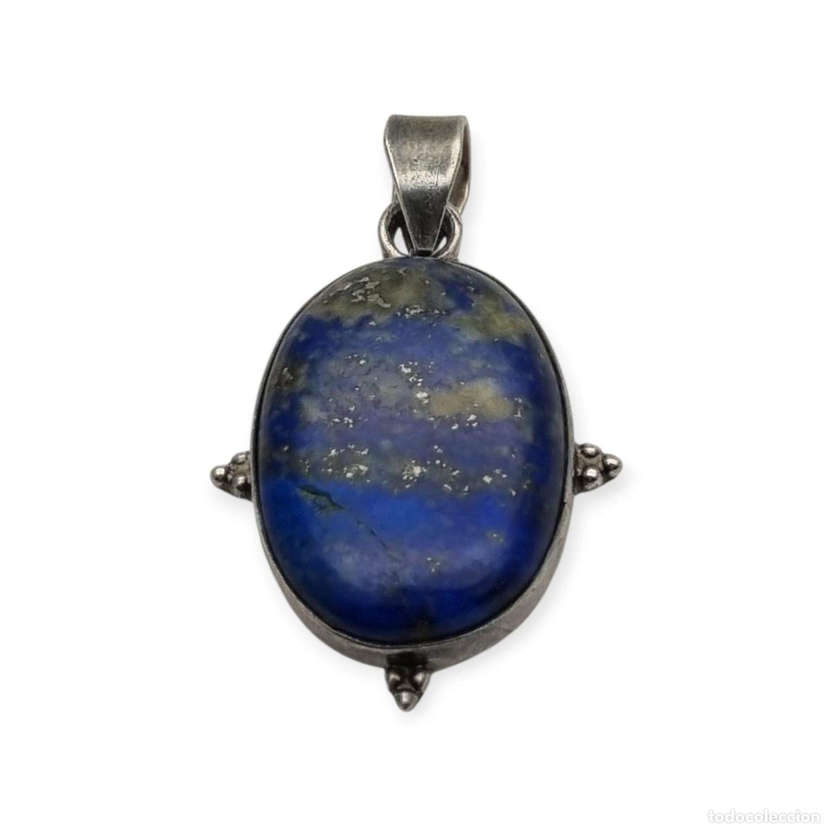 Joyeria: Colgante vintage de plata 925 y lapisl&aacute;zuli azul, boho chic artesanal, a&ntilde;os 80
