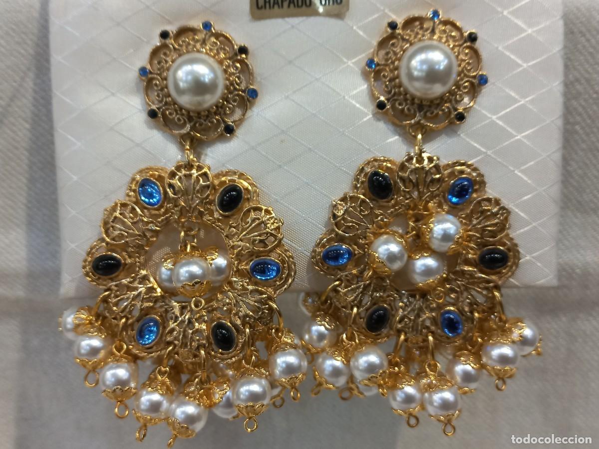 Joyeria: PENDIENTES &uml;ISABELINOS&uml;(largos) roset&oacute;n filigrana-pedrer&iacute;a y perlas colgantes (8cm)