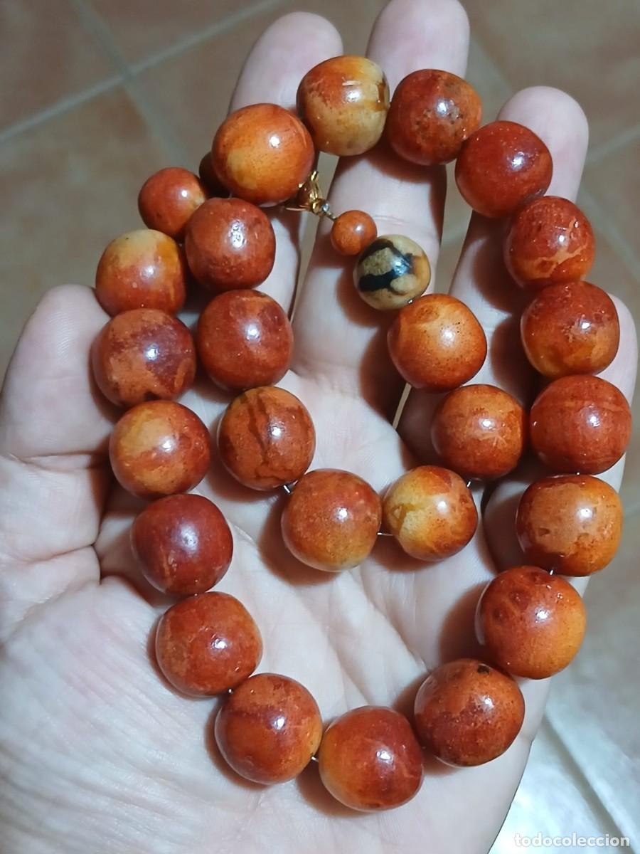 Joyeria: Collar Antiguo de Coral Manzana Natural (44 cm) - Cuentas Esf&eacute;ricas de &Eacute;poca