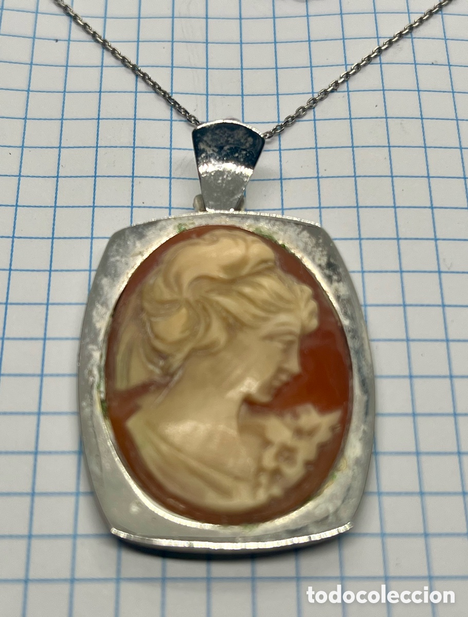 Joyeria: CAMAFEO DE CONCHA SIGLO XIX CON CADENA DE PLATA - Foto 2