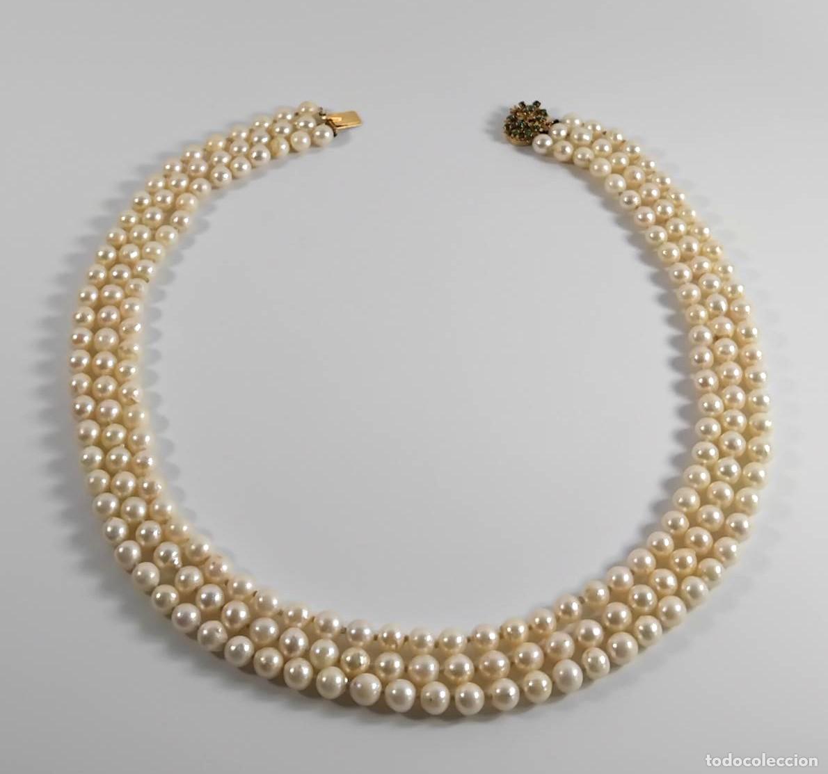 Joyeria: 18 k Oro, turquesas y perlas. Collar de perlas - Foto 2