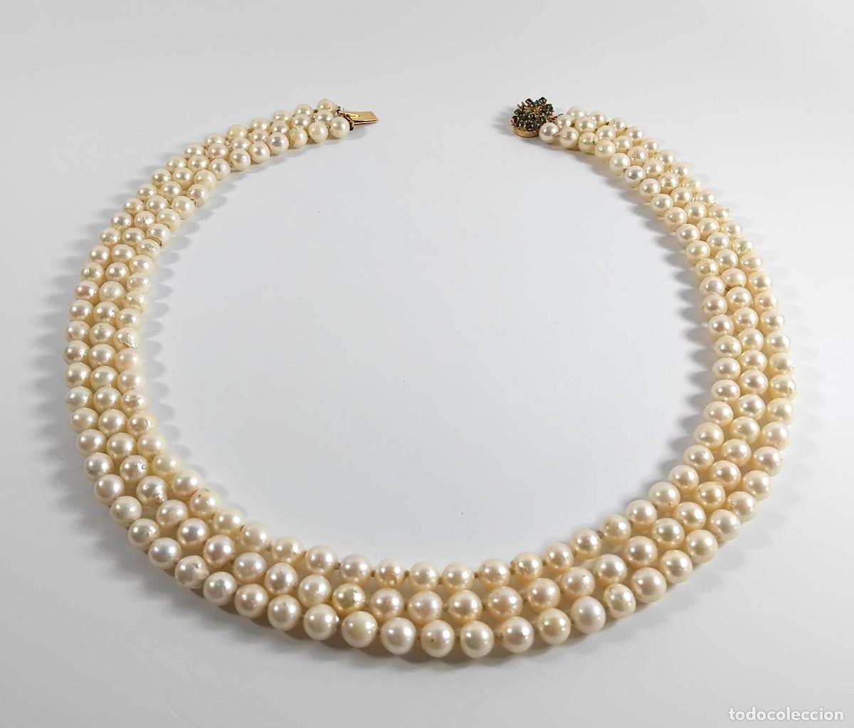 Joyeria: 18 k Oro, turquesas y perlas. Collar de perlas - Foto 3