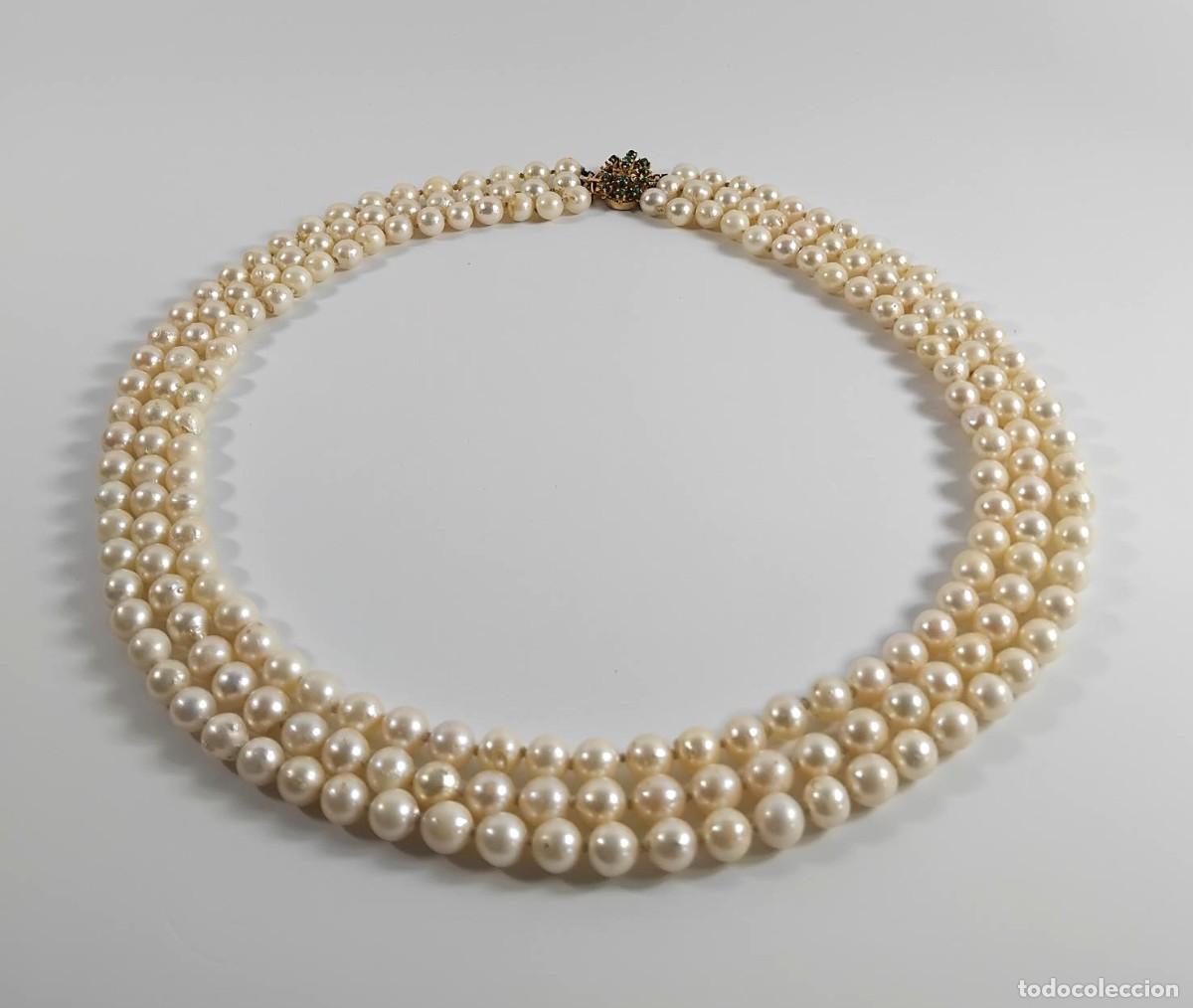 Joyeria: 18 k Oro, turquesas y perlas. Collar de perlas - Foto 4
