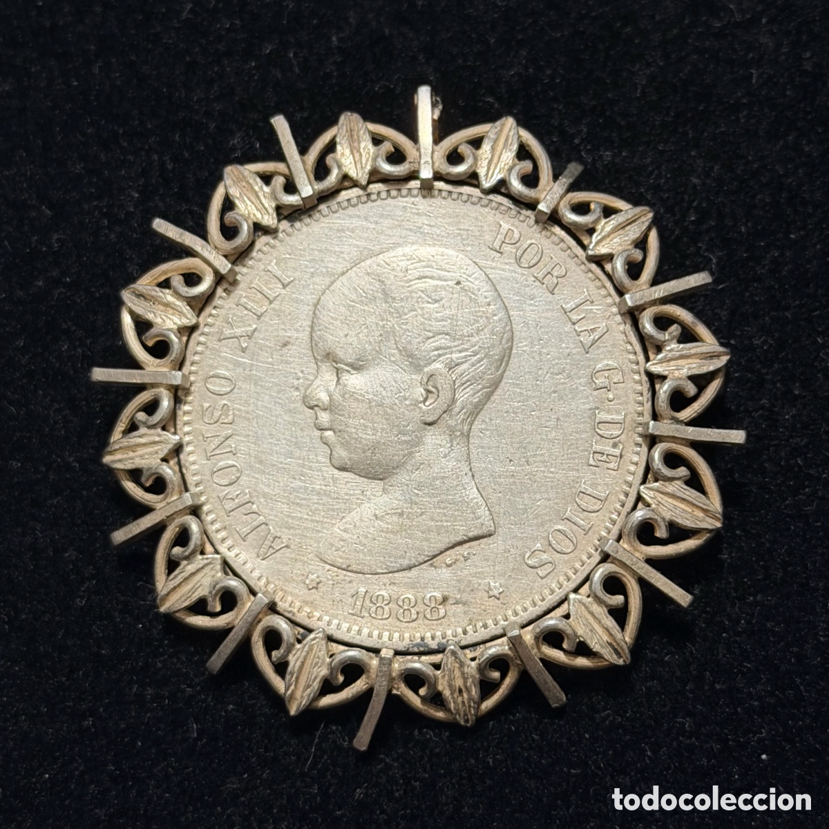 Joyeria: Broche 5 pesetas pel&oacute;n 1888 Alfonso XIII plata