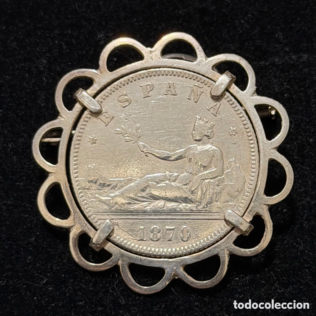 Joyeria: Broche 2 pesetas 1870 Gobierno Provisional plata