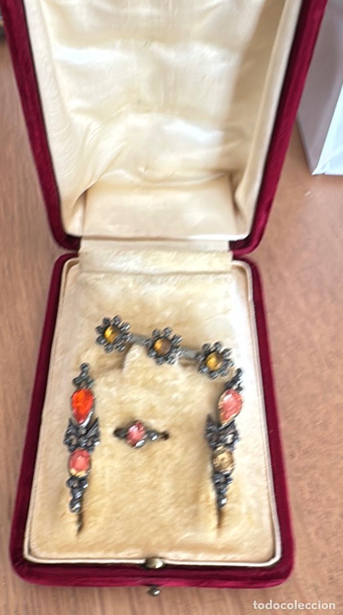 Joyeria: : Antiguo Aderezo Isabelino de Tres Cuerpos y Sortija - Plata, Oro Bajo y Cristales de Estrasburgo,