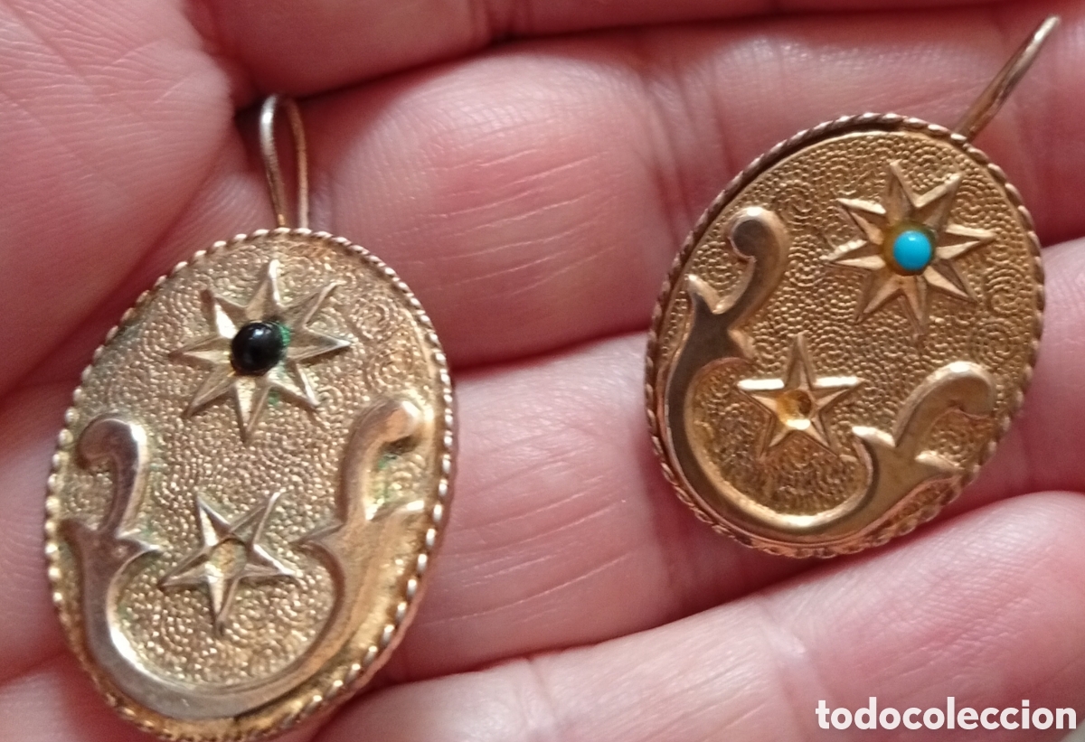 Joyeria: Par pareja de antiguos pendientes tradicionales galaico portugueses de plata dorada