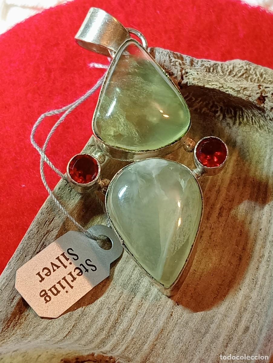 Joyeria: COLGANTE VINTAGE DE PREHNITA Y GRANATES NATURALES (SIN USAR)