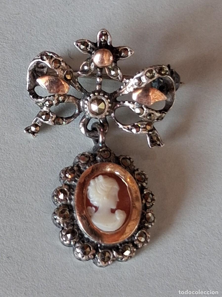 Joyeria: Antiguo broche isabelino de plata y oro con camafeo