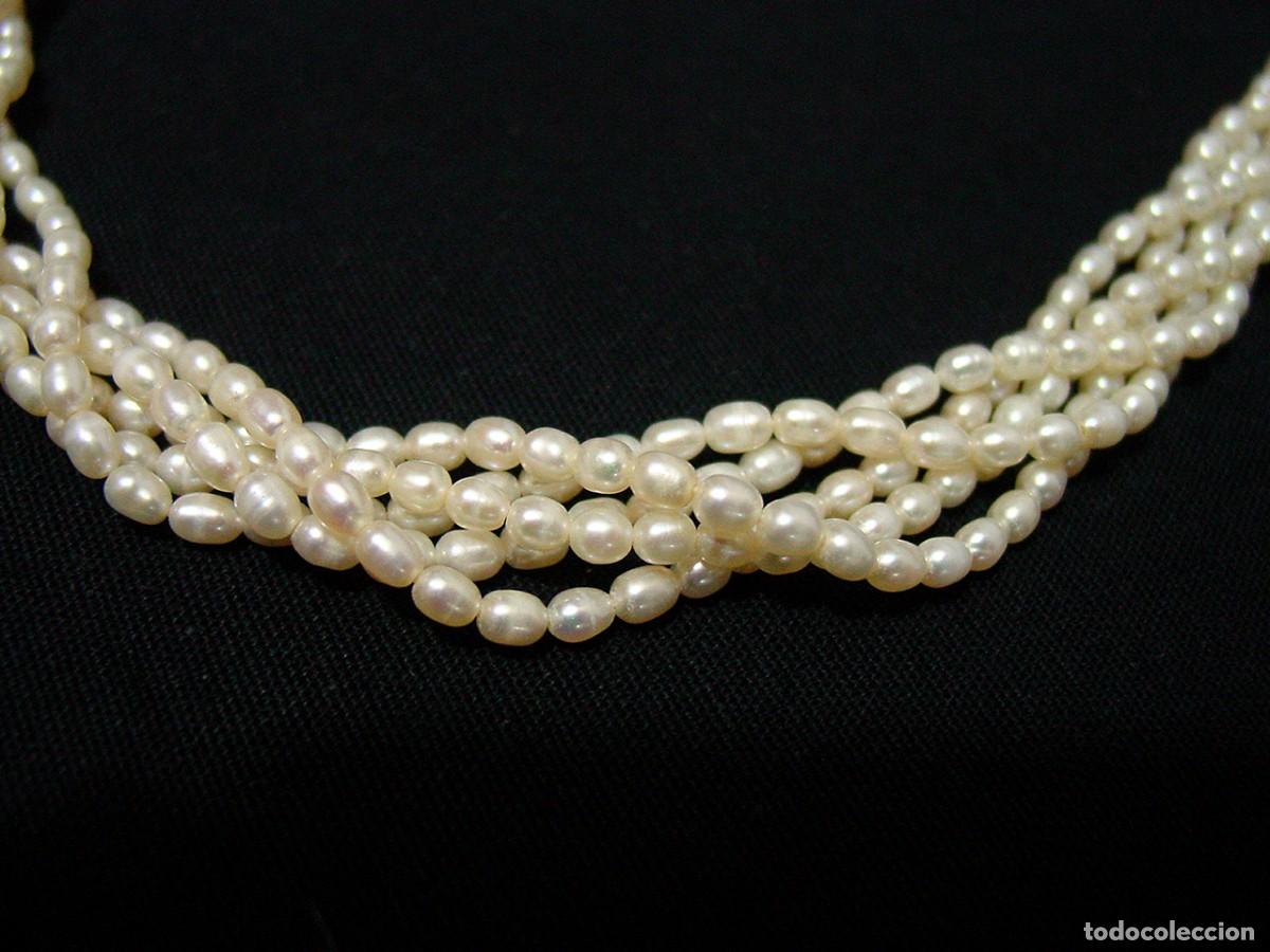Joyeria: ANTIGUO COLLAR. 5 HILERAS DE PERLAS.. BROCHE DE ORO CON TURQUESA - Foto 2