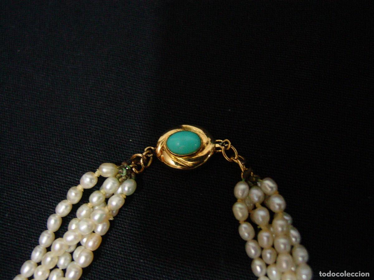Joyeria: ANTIGUO COLLAR. 5 HILERAS DE PERLAS.. BROCHE DE ORO CON TURQUESA - Foto 3