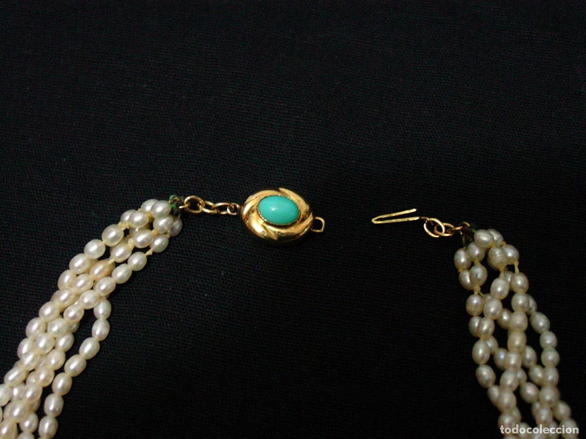Joyeria: ANTIGUO COLLAR. 5 HILERAS DE PERLAS.. BROCHE DE ORO CON TURQUESA - Foto 4